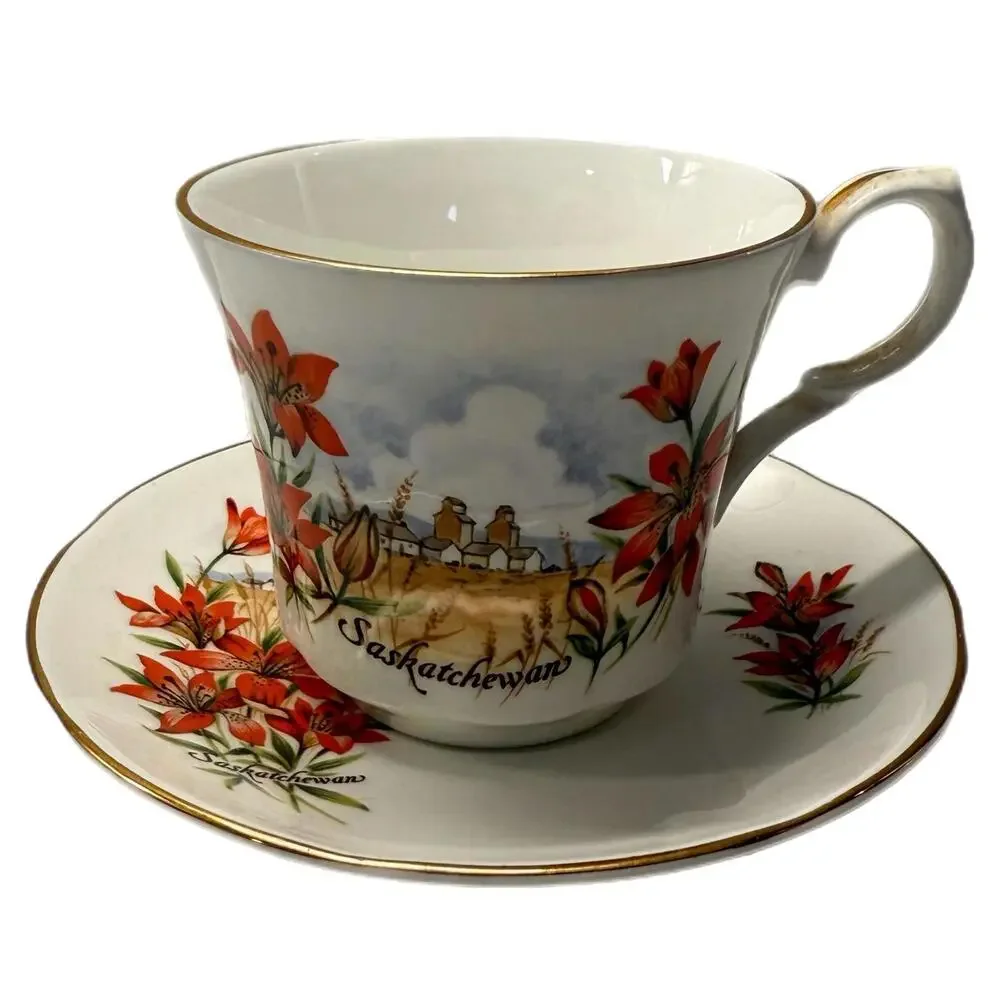 Vintage Saskatchewan, Canada Fine Bone China Teacup & Saucer Souvenir Set